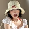 French Hollow Bow Woven Straw Hat Women's Seaside Vacation Fisherman Sun Shading Protection Trendy