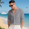 Men's Solid Color Loose-Fit Linen Long-Sleeved Collared Shirt Cardigan