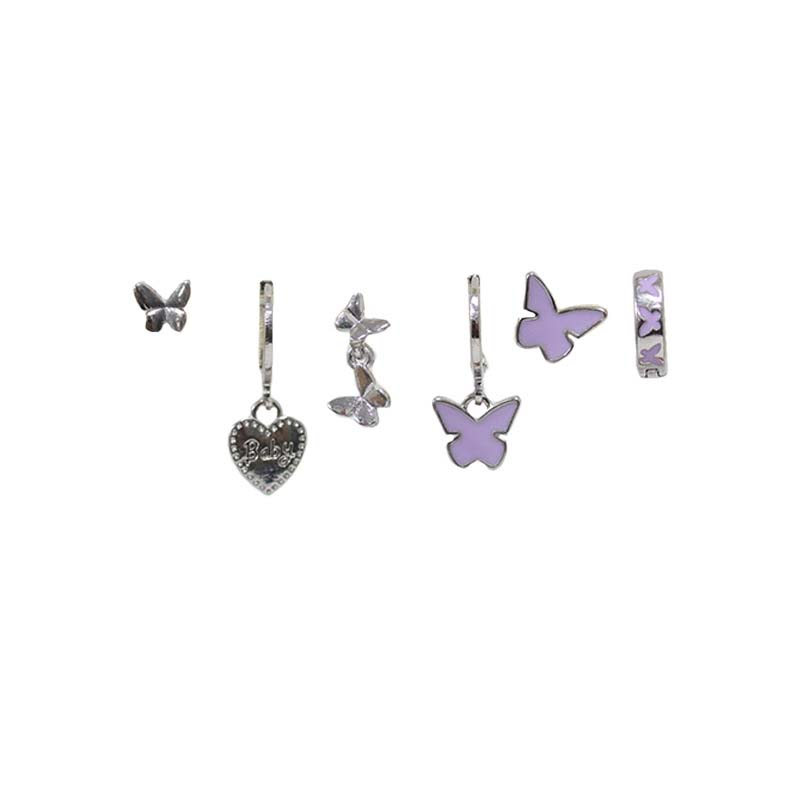 6 Stück/Set Mode Silberfarben Schmetterling Steckerohrringe Set für Damen Koreanische Kristall Herz Schleife Ohrringe Schmuck 2026 Neuer Trend
