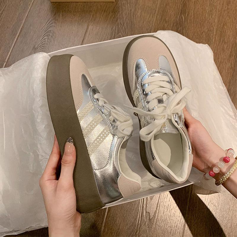 Silver lace German training shoes platform inner height increase women's shoes spring and autumn new casual board shoes Forrest Gump shoes