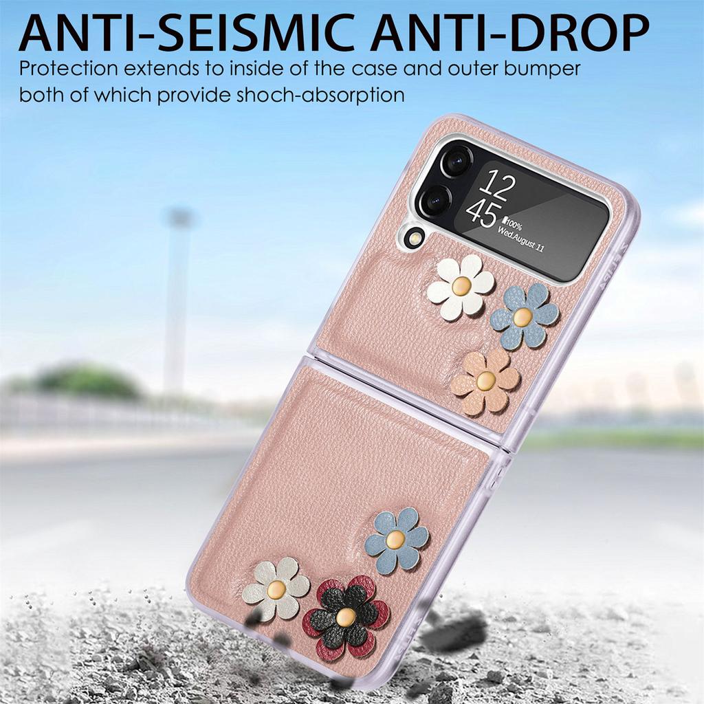 For Samsung Z Flip 4 Folding Leather Flower Case For Samsung Galaxy Z Flip 4 5g Flip4 Zflip4 Shockproof Slim Protective Cover