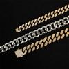 Pvd 18k Gold Color Hip Hop 11MM 15MM 19MM Width 316 Stainless Steel with Two Row Rhinestone Iced Out Cuban Link Chain Necklace