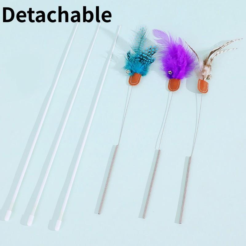 Cat Toy Feather Cat Toys Interactive Spring Handle Cats Teaser Stick Toys Self-hi Feather Sticks Cats Toy with Bell Pet Products