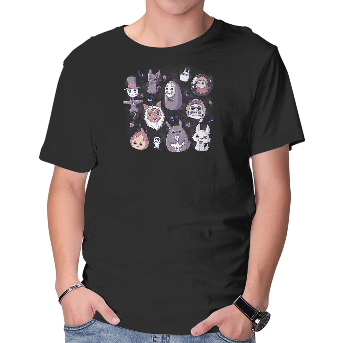 Unisex Crew Neck T-Shirt Ghibli Love Graphic Short Sleeve Casual Tee S