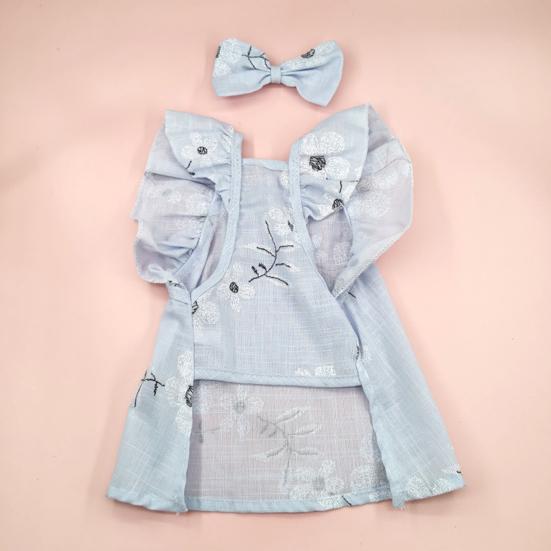 Pet Dog Dress Extra Soft Breathable Exquisite Pattern Sleeveless Washable Dress-up Cotton Floral Print Dog Dress with Bow-knot Headwear Pet Supplies