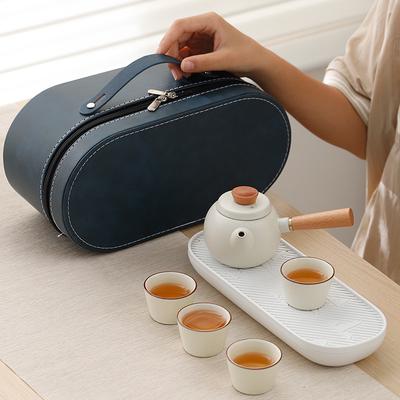 Chinese Travel Kung Fu Tea Set Small Set Household Simple Teapot Ceramic Teacup Outdoor Tea Tray Portable Bag