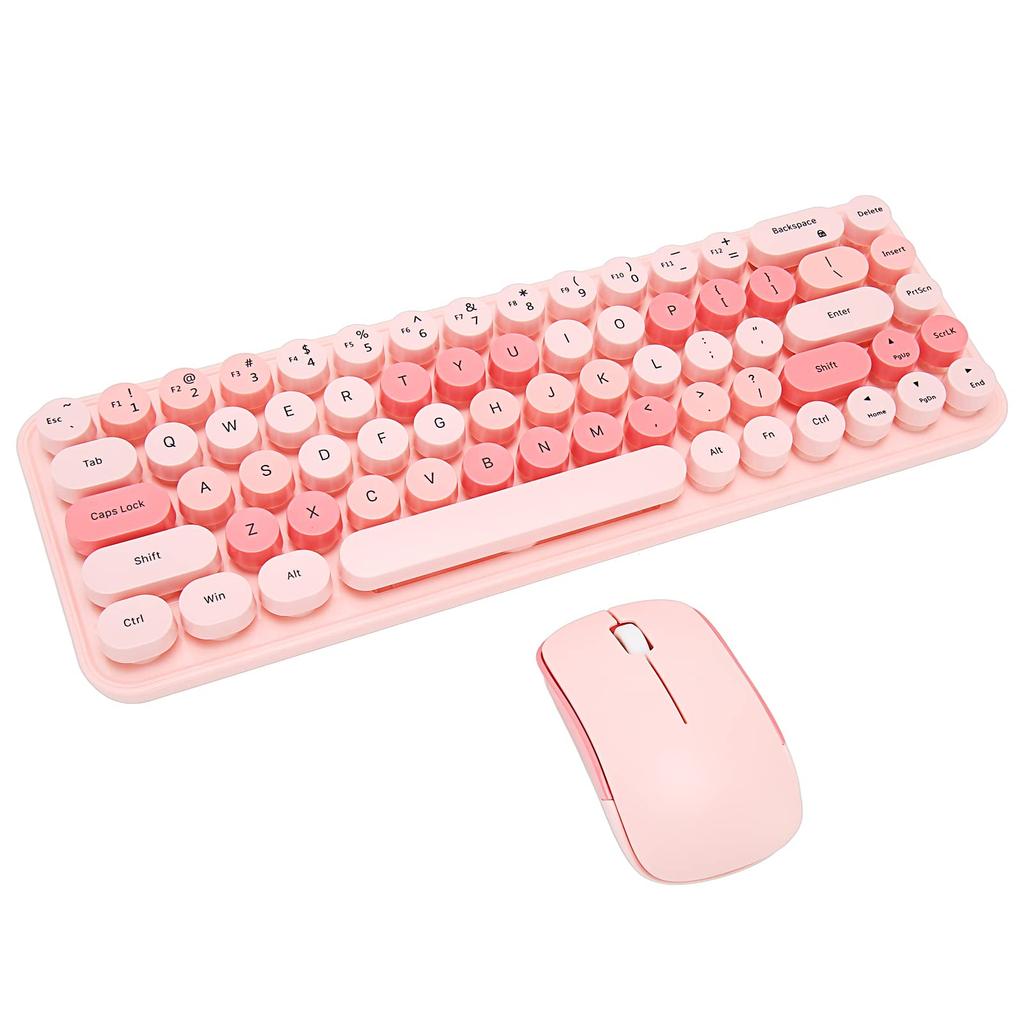 Wireless Keyboard and Mouse Cute Retro Round Keycap Typewriter Keyboard with 3 DPI Wireless Computer Keyboard and Mouse Set for Home Office Combo,