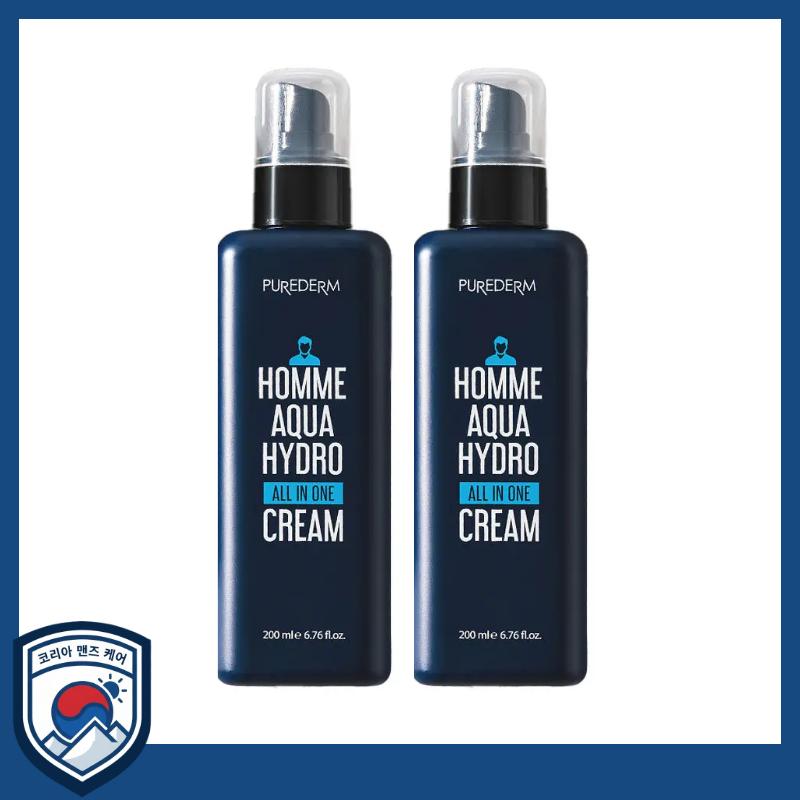 [PUREDERM] Homme Aqua Hydro All-In-One Cream 200ml x 2-Item Set - Professional High-Density Moisture Recharge & Hydro Barrier Therapy