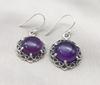 Amethyst 925 Sterling Silver Round Drop Dainty Earrings Boho Jewelry