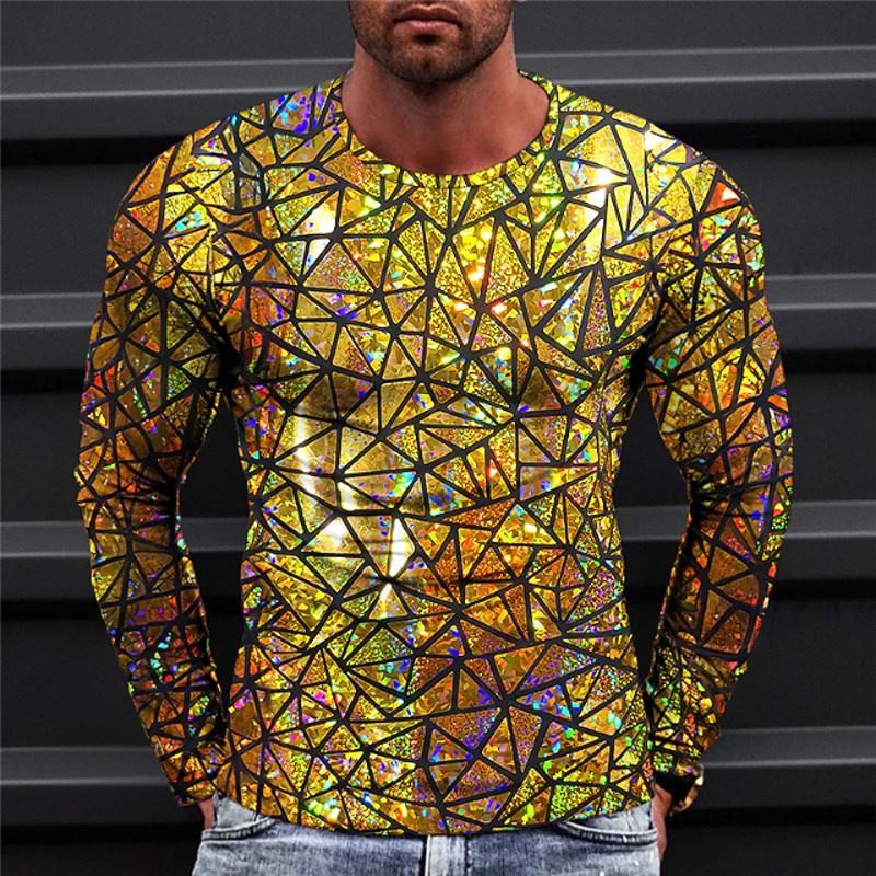 Optical Illusion Pattern T-Shirt For Men Colorful 3D Printed T Shirts Summer Casual Harajuku Loose Tees O-Neck Tops Long Sleeves