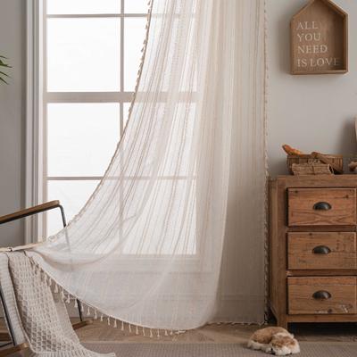 New Cotton and Linen Printed Colorful Wool Ball Bohemian Style Rural Finished Curtains Living Room Curtains