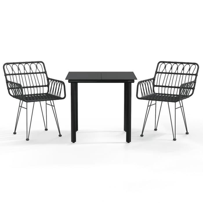 3157866 vidaXL Ensemble de salle à manger de jardin 3 pcs Noir Résine tressée