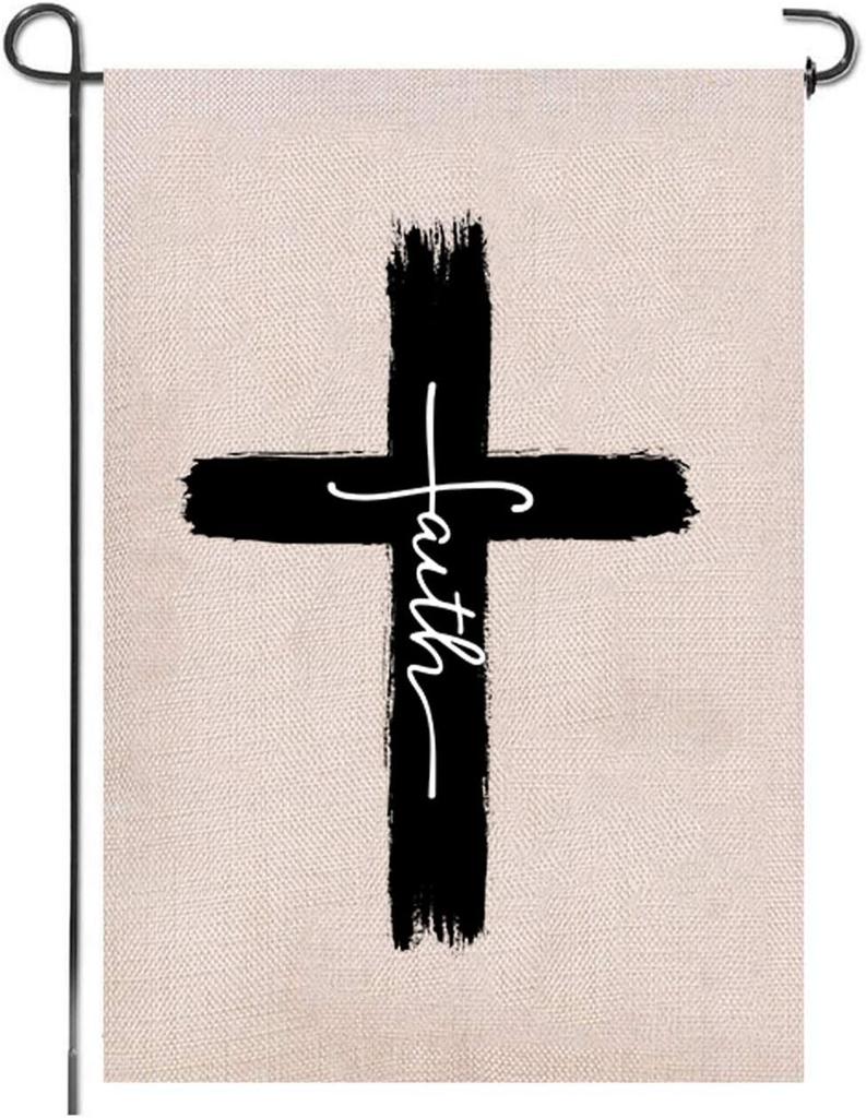 Faith Cross Christian Garden ag 12.5 x 18 Inch House ag Double Sided Decorative Outdoor Banner for Home Garden Yard Deco GGO