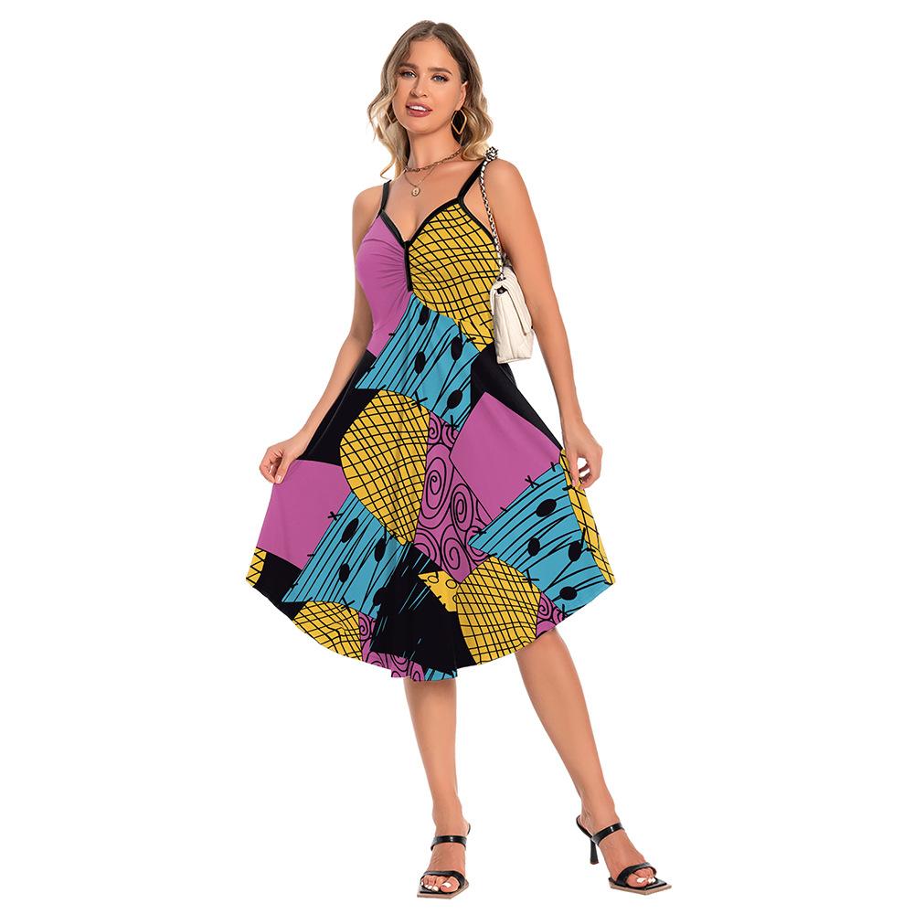 Adult Women Digital Printing Dress Halloween Cosplay Costumes School Stage Drama Show Performance Role Play Outfits