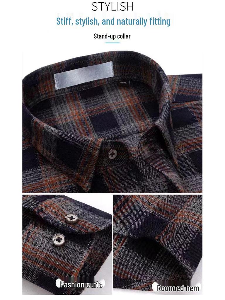Men's High-End Pure Cotton Plaid Long-Sleeve Casual Shirt