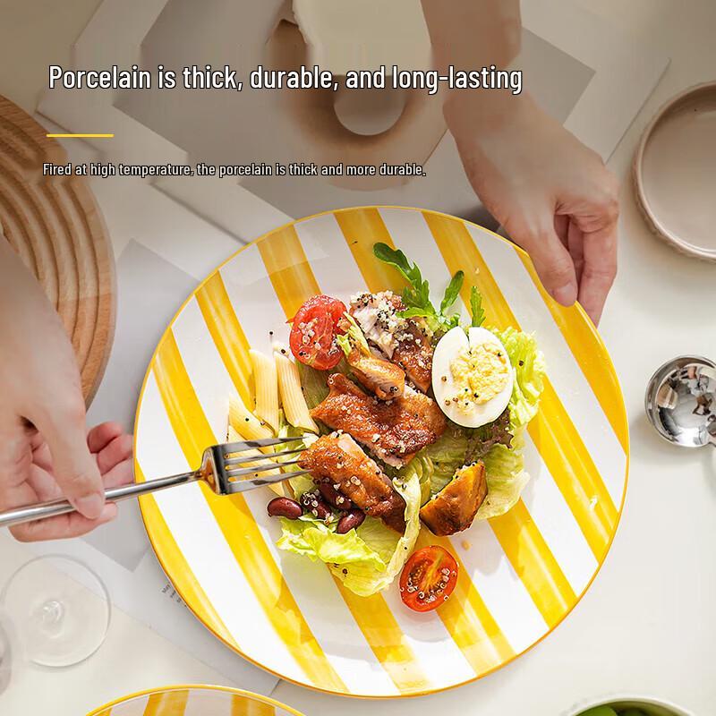 Yellow Stripe Ceramic Dinner Plate Set