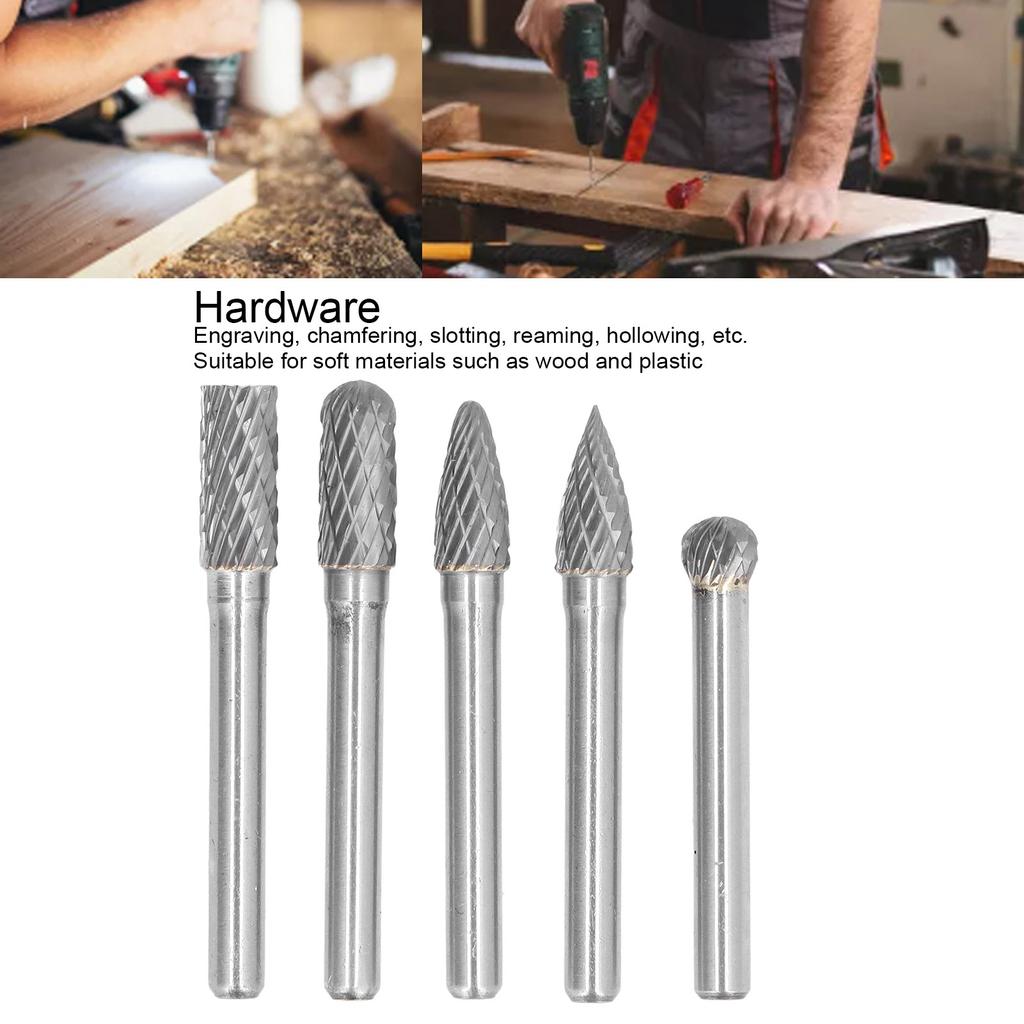 Rotary File Bit 2 Pattern Woodworking Grinding Head Drill Set Tungsten Steel Carbide 6x8mm Rotary File Bit Rotary File Set
