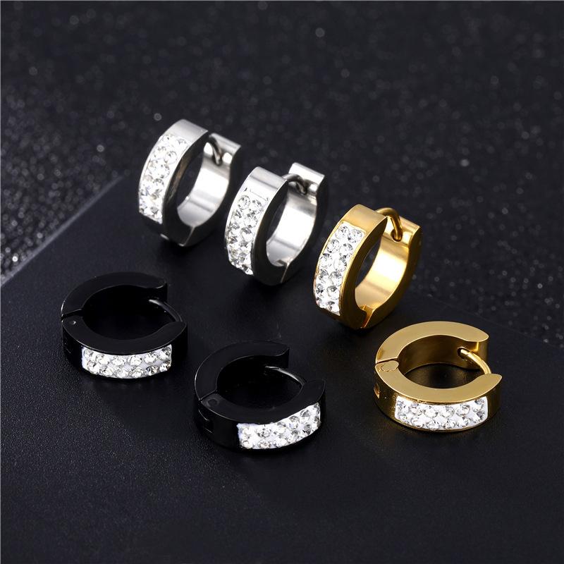 1/9 Pairs Unisex Punk Stainless Steel Crystal Cubic Zirconia Round Huggie Hoop Earrings for Men Women Daily Party Wear Jewelry