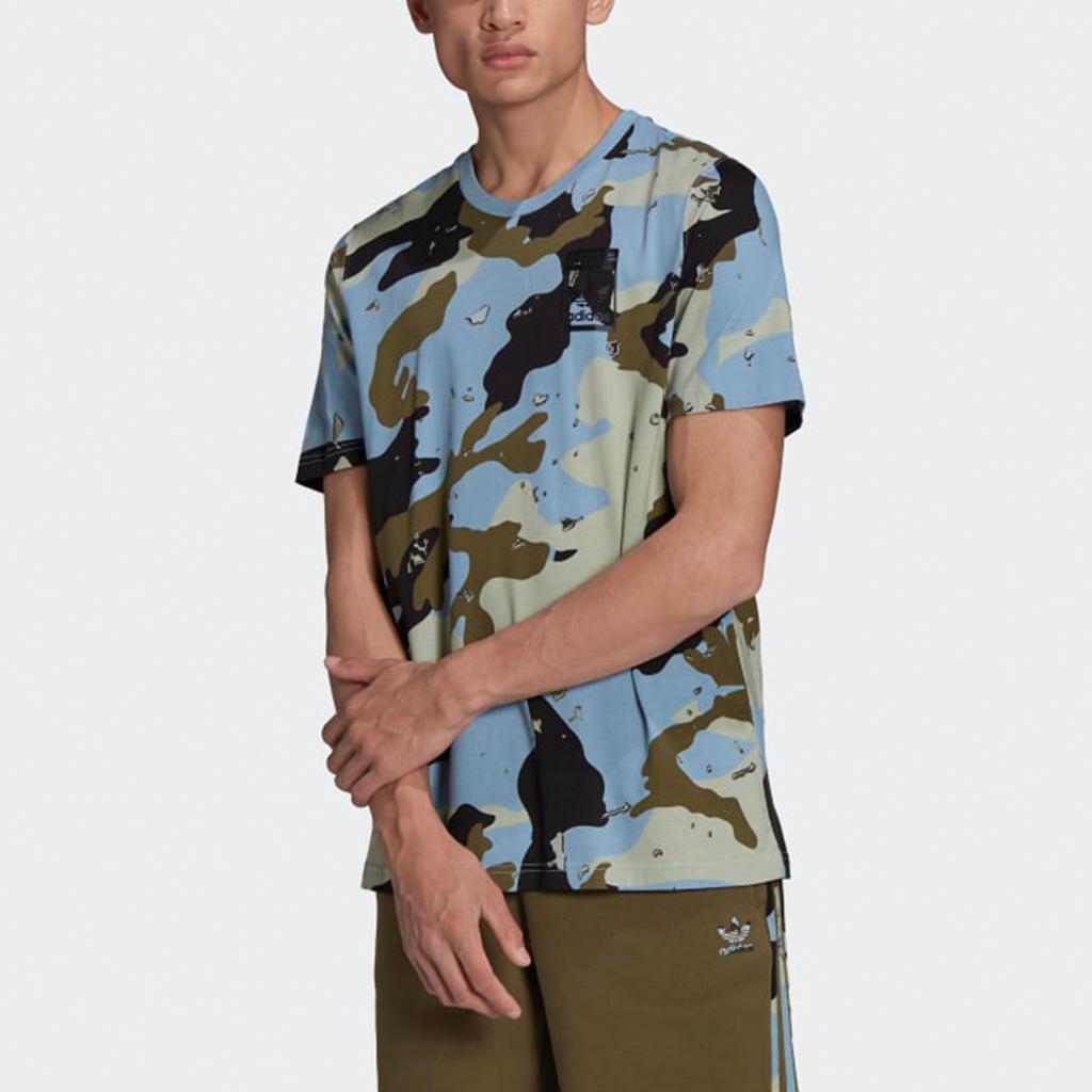 Adidas Originals Camo Aop Tee Casual Sport Round Neck Short Sleeve T-Shirt Men Tops Blue H13494