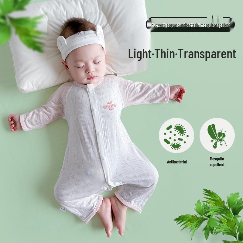 

Ultra-Thin Ice Silk Mugwort Baby Onesie - Long Sleeve Summer Romper 80 синій