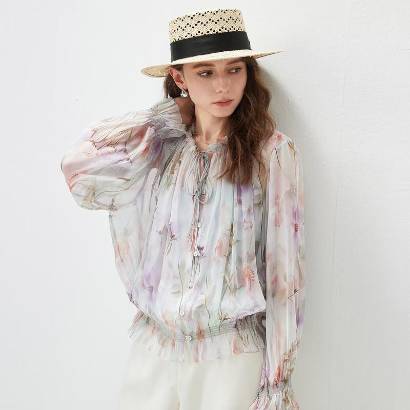 Kemon Boka Women's Printed Mulberry Silk Long-Sleeve Blouse