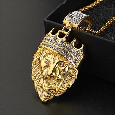Punk Iced Out Bling Korona Król Lew Głowa Wisiorek Męski Złoty Kolor Stal Nierdzewna Zwierzę Łańcuszek Naszyjnik dla Mężczyzn Biżuteria Prezent 2025