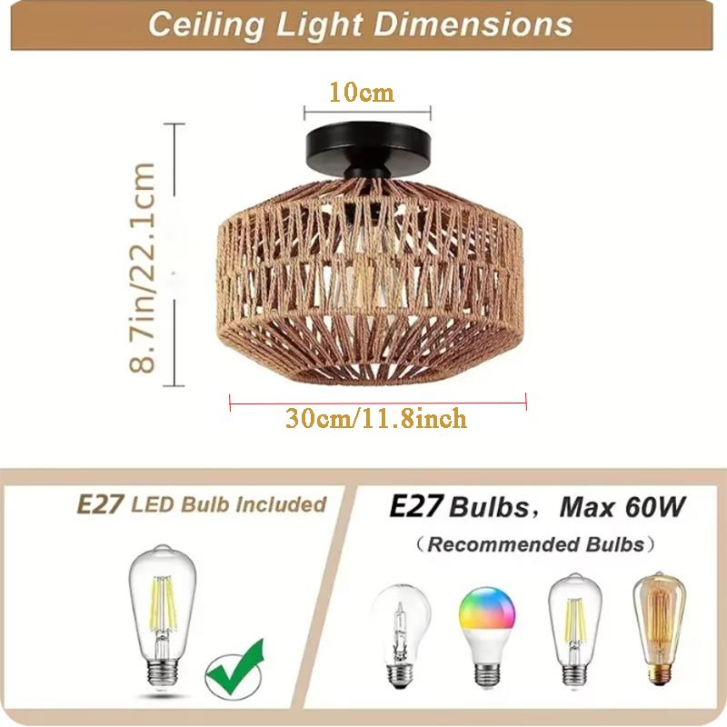 Natural Rattan Ceiling Light Chandelier Hanging E27 Lamp Handmade Fixture Weaving Home Living Room Decor Ceiling Pendant Light