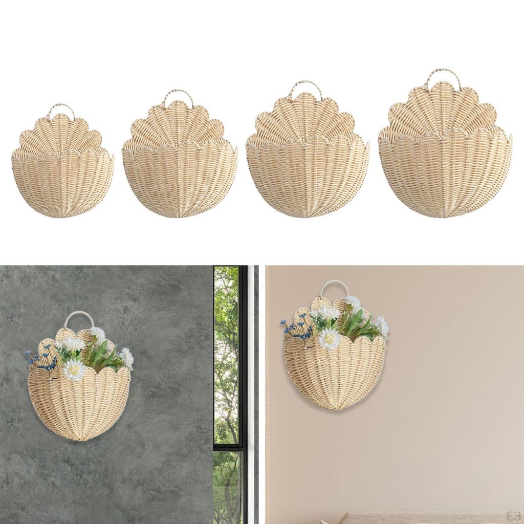 Wall Hanging Basket Storage Imitation Rattan Bedroom Multifunctional Flowers