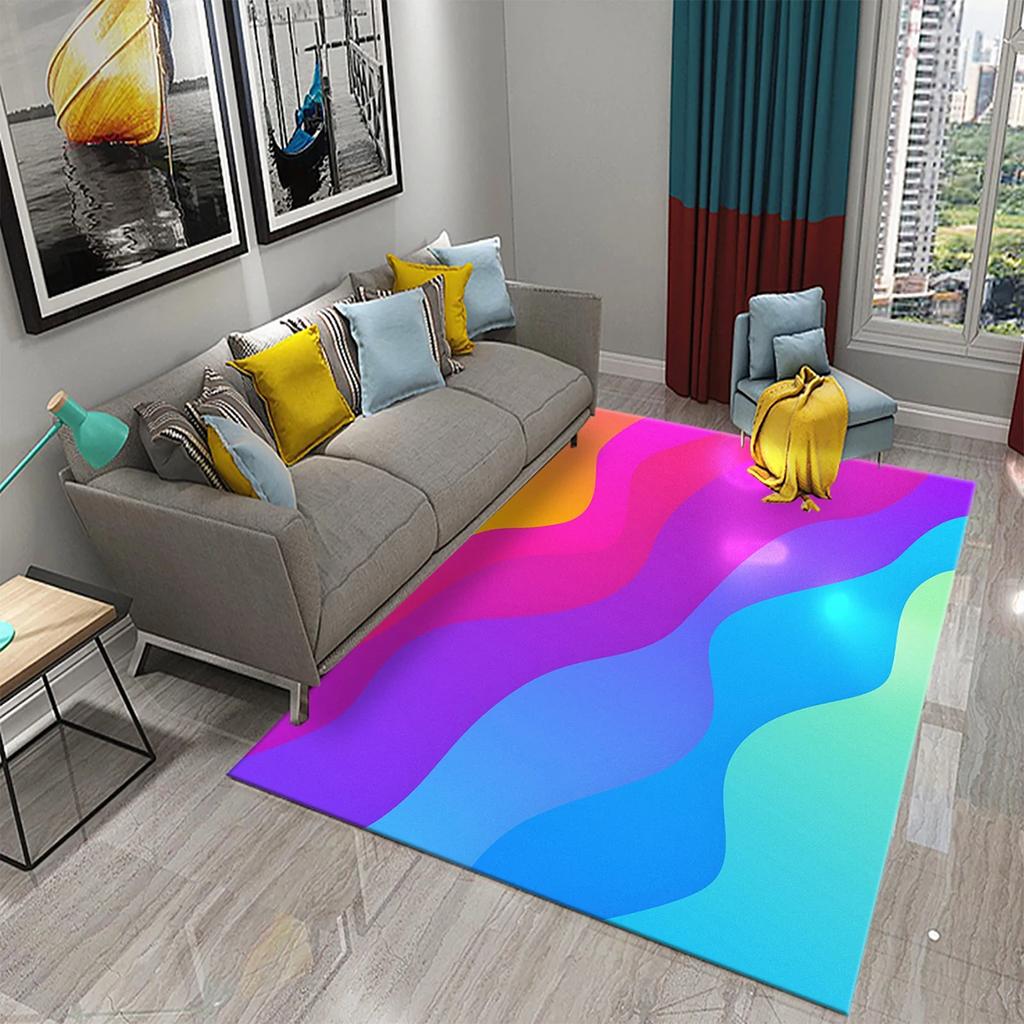 Retro Color Striped Waves Carpet for Living Room Sofa Floor Rug Bedroom Simplicity Decor Floor Rugs Bathroom Non-slip Area Mats