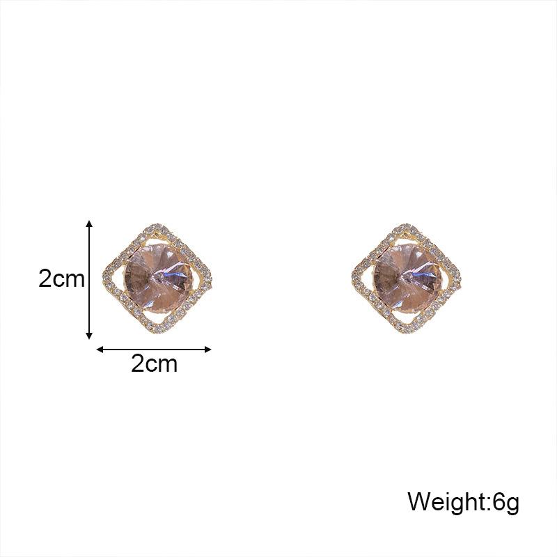 Lila runder Kristall in quadratischen Damen-Ohrsteckern Gebogenes hohles rhombisches geometrisches Statement kleiner Ohrring oreilles femmes