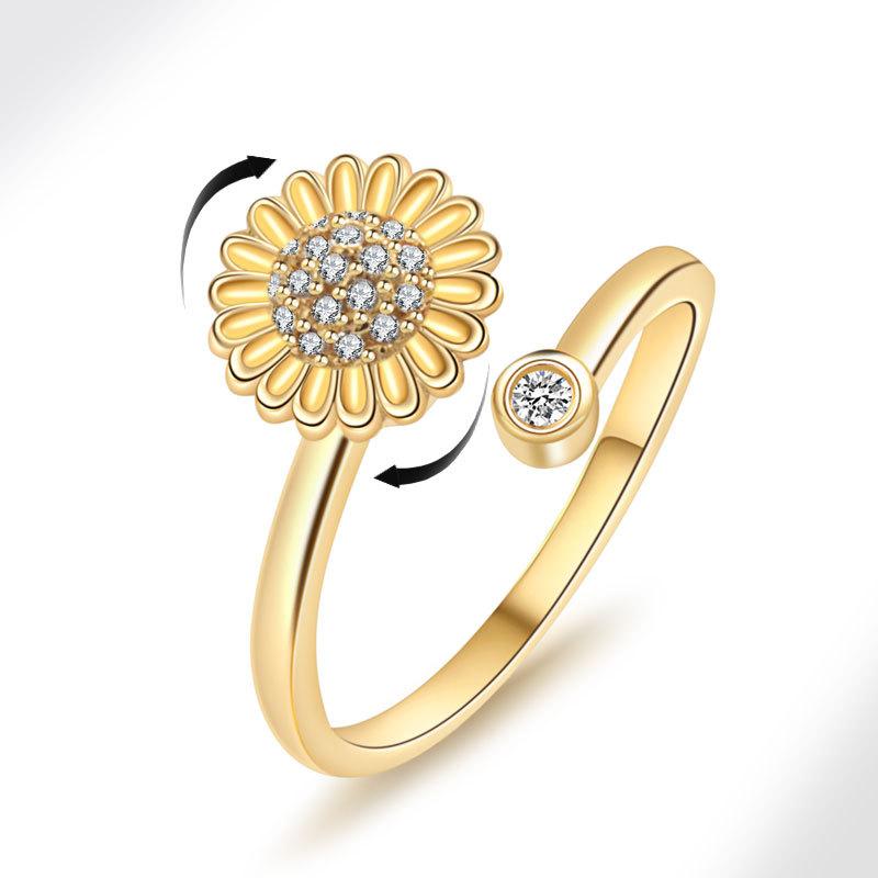 Adjustable Rotating Zircon Flower Ring Versatile Anxiety Relief Stress Reducing Fashion Jewelry For Women