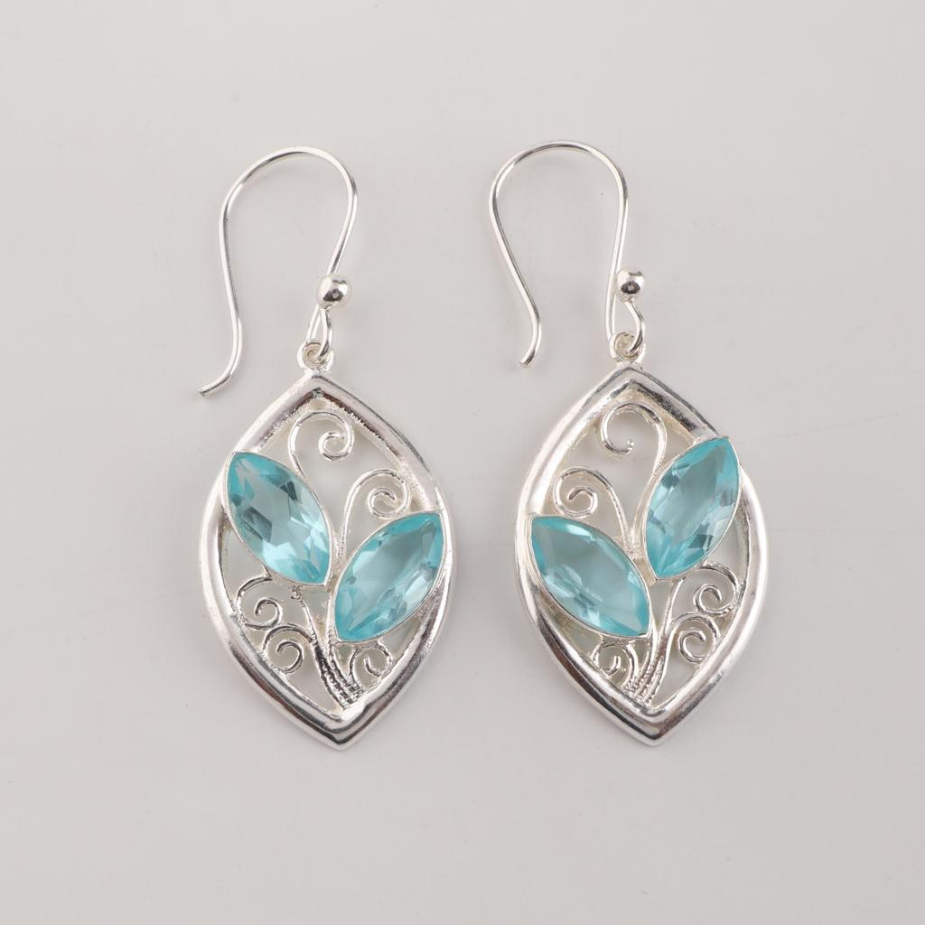 Sky Blue Topaz Gemstone Silver Earring, 925 Sterling Silver Handmade Earring, December Birthstone Gift, Topaz Jewelry CE-24-15