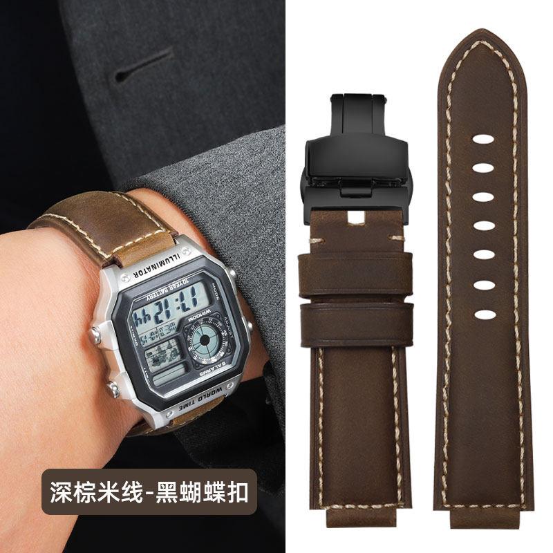 Für Casio kleine quadratische Uhr AE1200/1300/1000 SGW-500H/W218 A159 A158 A168 retro mattiertes Rindslederarmband echtes Lederarmband