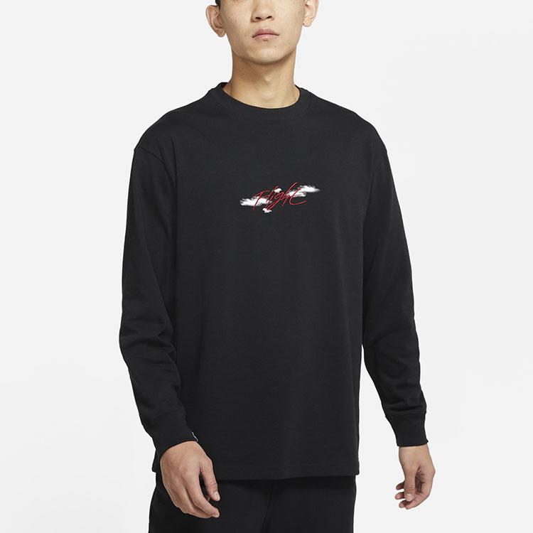 Jordan Embroidered Letter Print Breathable Sports Round Neck American Retro Long Sleeve T-Shirt Men Tops Black DH8963-010
