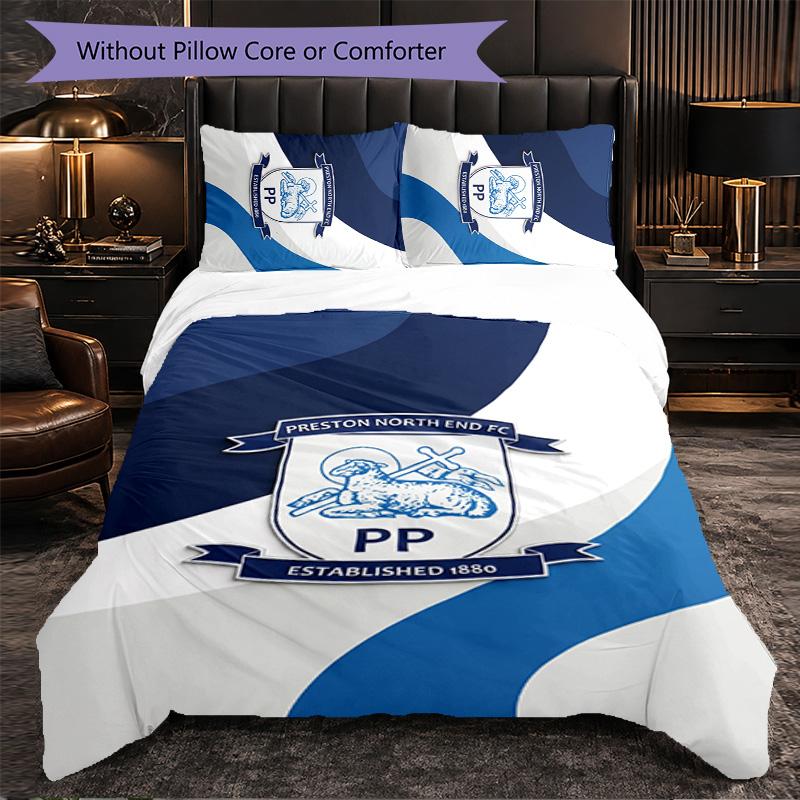 Preston North End Football 3 Piece Bedding Set Soft Duvet Cover Set with Pillowcases Printed Bedroom Decor Set for Home