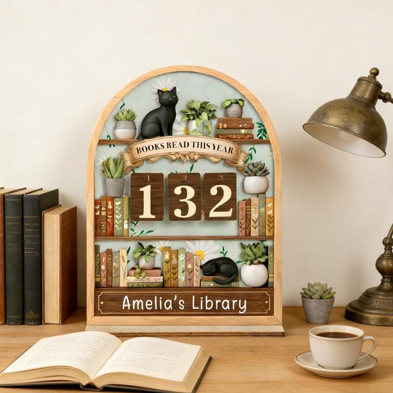 Books Read This Year Counter Fantasy Book Trackers Sign for Home Library Decors Bookworm Gift for Women Teachers