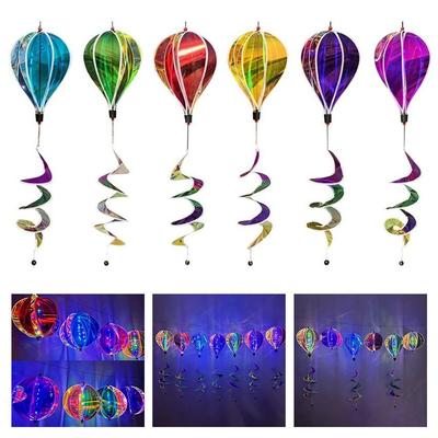 Sparkling Hot Air Balloon Wind Spinner Colorful Design Fantasy Style Hanging Wind Twister Bright Film Transparent Material