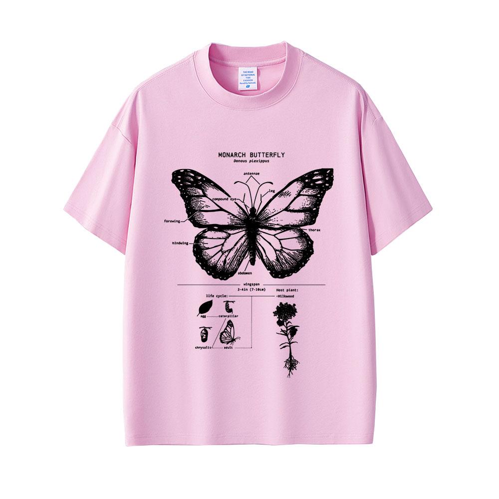 Monarchfalter Anatomie Grafik T-Shirt Herren Damen Lässig Oversized Lustiges T-Shirt Unisex Mode Vintage Kurzarm T-Shirts