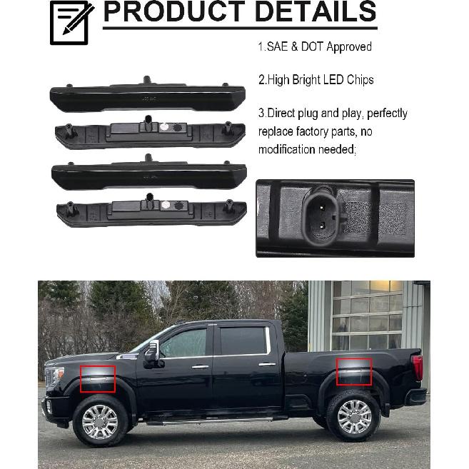 4 PCS Smoked Lens LED Side Marker Lights Replacement For Sierra 2500HD 3500HD     2024 2025, Front & Rear Side Marker Lamp Assembly Kit (Smoked Lens