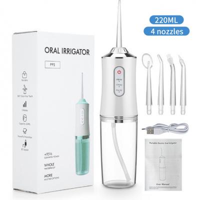 IP67 Tragbarer Mundduscher Zahnärztlicher Wasserstrahl-Flosser USB-wiederaufladbar Wasserstrahl-Flosser Zahnstocher 4 Strahlspitzen 220ml 3 Modi IPX7 1400 U/min