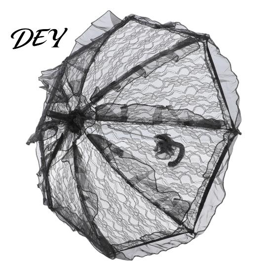 Anti-UV Regenparaplu Vintage Gotische Kantparaplu, Zwarte Bruidsparaplu voor Halloween Heksen Cosplay, Huwelijksdecoratie, Podiumvoorstelling