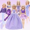 Purple Set 6 Pcs Doll Clothes for Barbie Doll 11.5'' Girl Shiny Sequin Dress Mini Skirt Tops Outfit Fishtail Accessories Kids Toy Gift