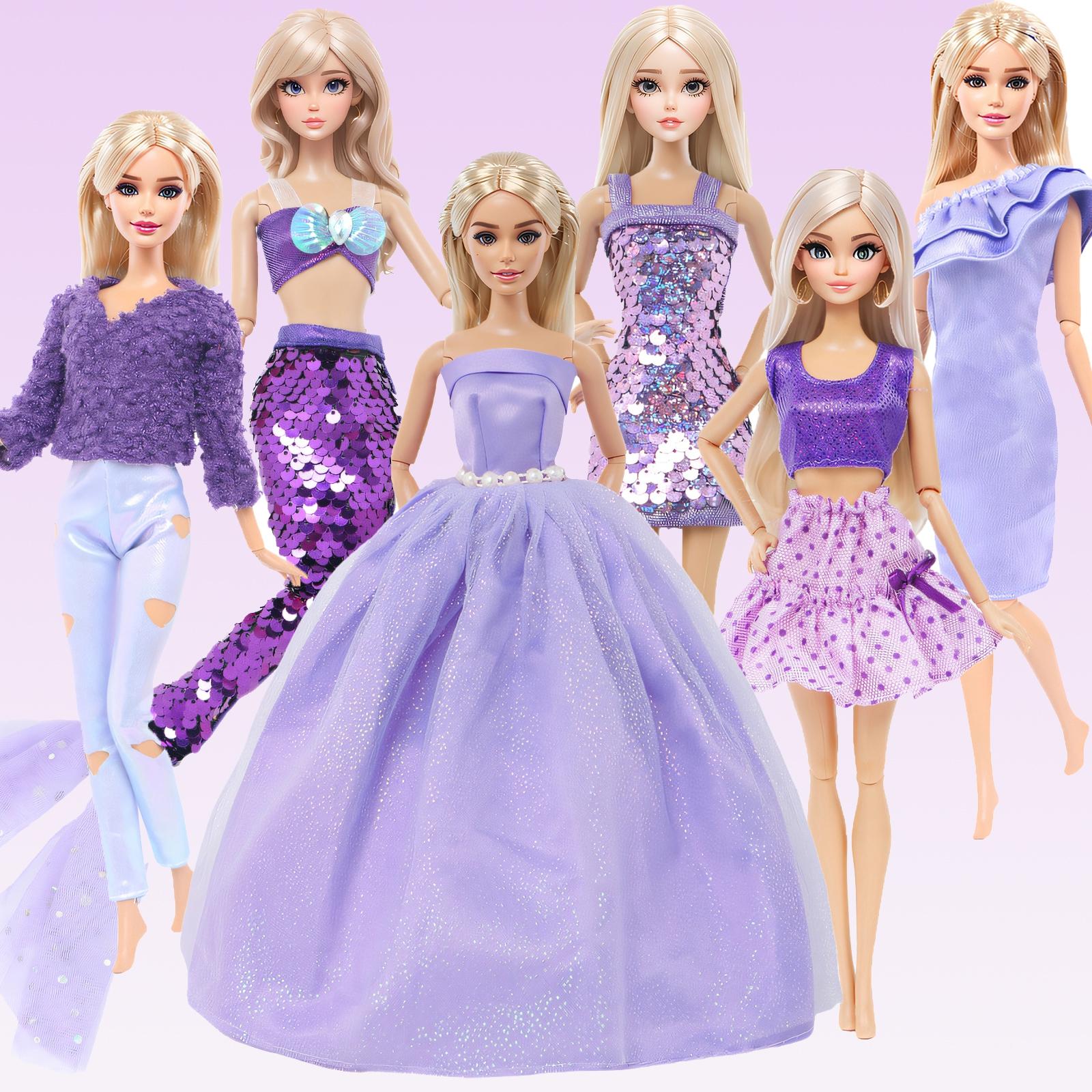

Фиолетовый Набор 6 шт. Одежда для куклы Барби 11,5 Девочка Блестящее Платье с Пайетками Мини-юбка Топы Наряд Хвост Русалки Аксессуары Детская Игрушка Подарок