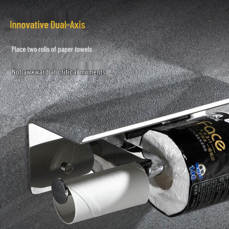 Multi-Functional Punch-Free Double Roll Stainless Steel Toilet Paper Holder