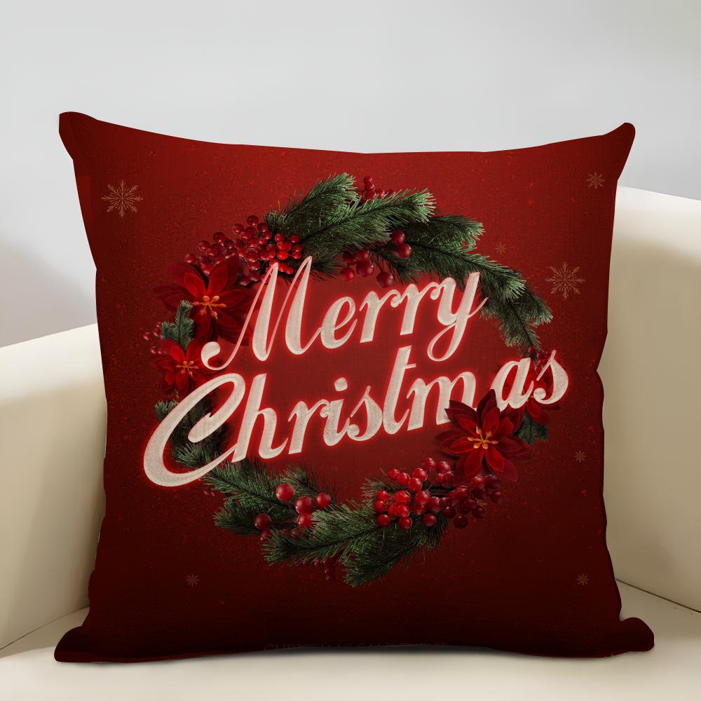 Christmas Elements Cushion Cover Household Decoration Linen Sofa Cushion Cover: Skin-Friendly & Breathable With Invisible Zipper