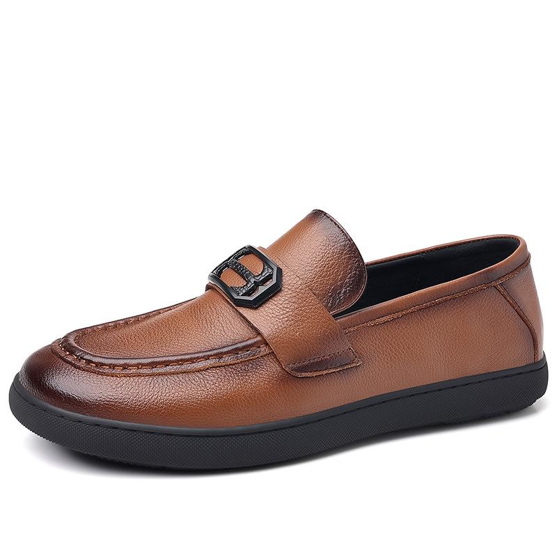 The First Layer of Cowhide Men's Business Casual Shoes Doudou Shoes Genuine Leather Shoes British Soft Surface Loafzhong Men's Shoes