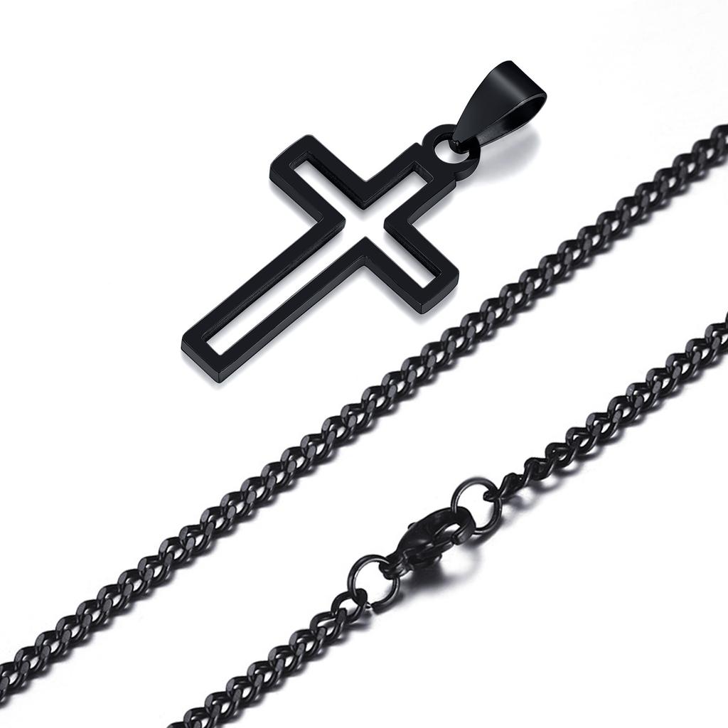 Casual Hollow Cross Necklaces for Men Boys,Waterproof Stainless Steel Cross Pendant Necklace,Religious Faith Prayer Zircon Gift