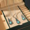 3-teiliges Halsketten-Ohrring-Set für Männer und Frauen im Vintage-Stil, eingelegter blauer Kristall, türkisfarbener Anhänger mit Laternenkette, Schmuck