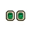 Paraiba Green Diamond Square Princess Earrings with Black Enamel