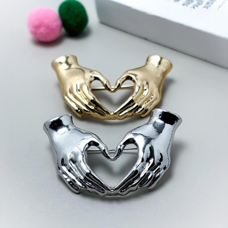 Hand Pose Heart Brooches For Unisex Office Casual Party Jewelry Unique Hands Brooch Pins Gifts